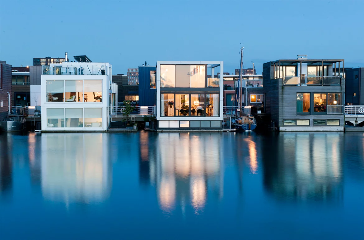 Watervilla is another realized project, a three-story floating abode in Amsterdam