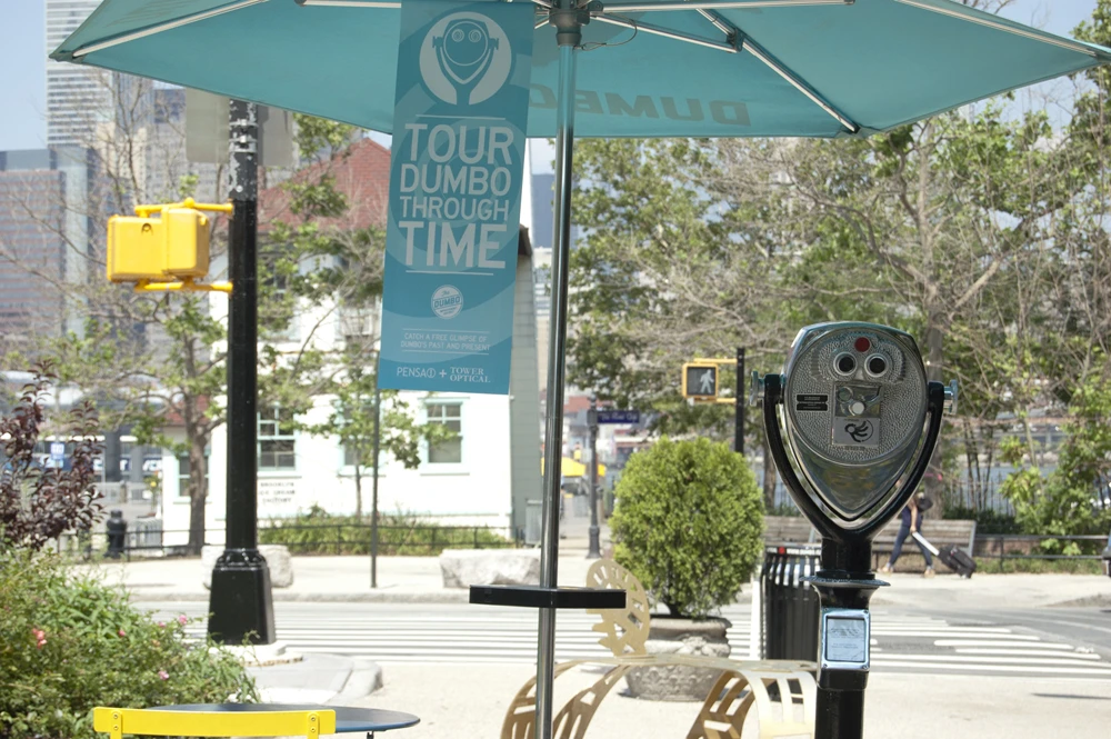 The latest version of the Digital Viewer has been set up on Old Fulton Street and Water Street in the DUMBO are of Brooklyn