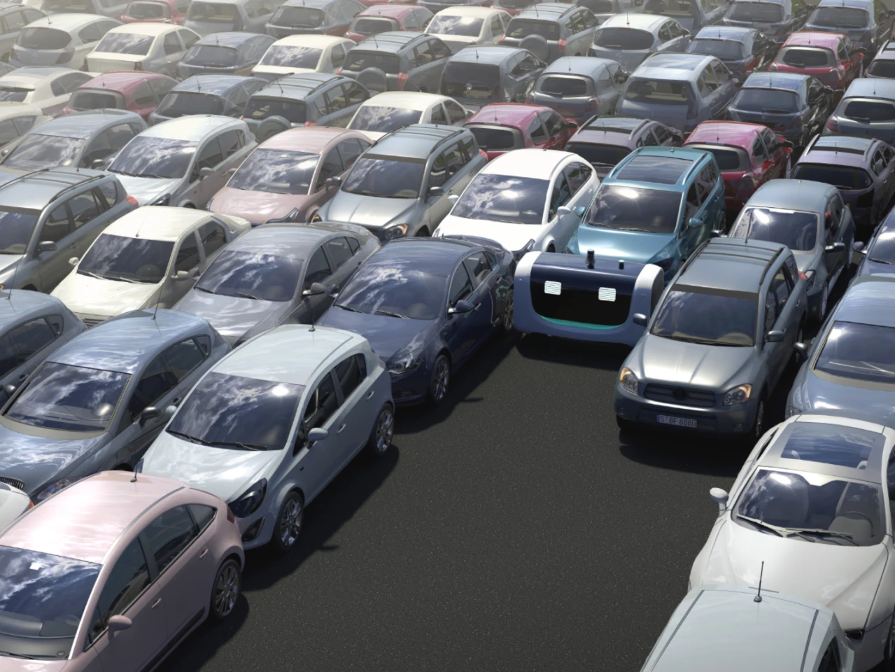 Cars can be parked several layers deep, with very little space separating them as nobody needs to open the doors