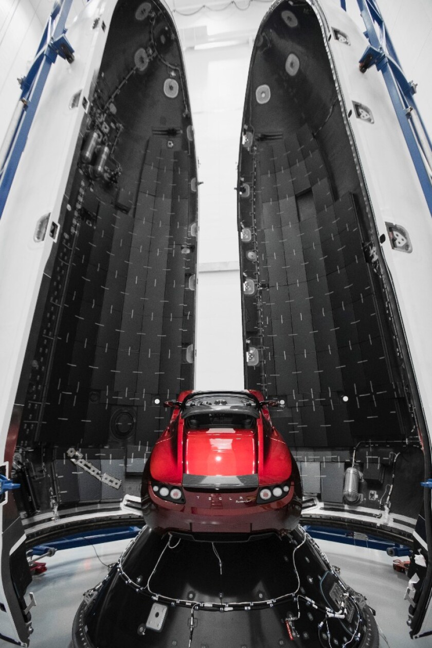 The Roadster inside the rocket fairing