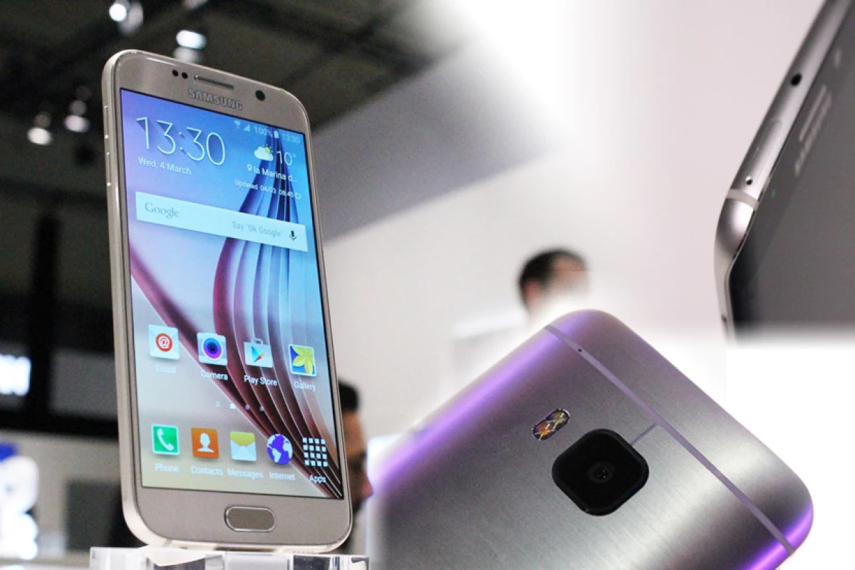 Gizmag gives you a look at the three big smartphone flagships announced at Mobile World Congress 2015, the Galaxy S6 (left), Galaxy S6 edge (top right) and HTC One M9 (Photo: Gizmag.com)