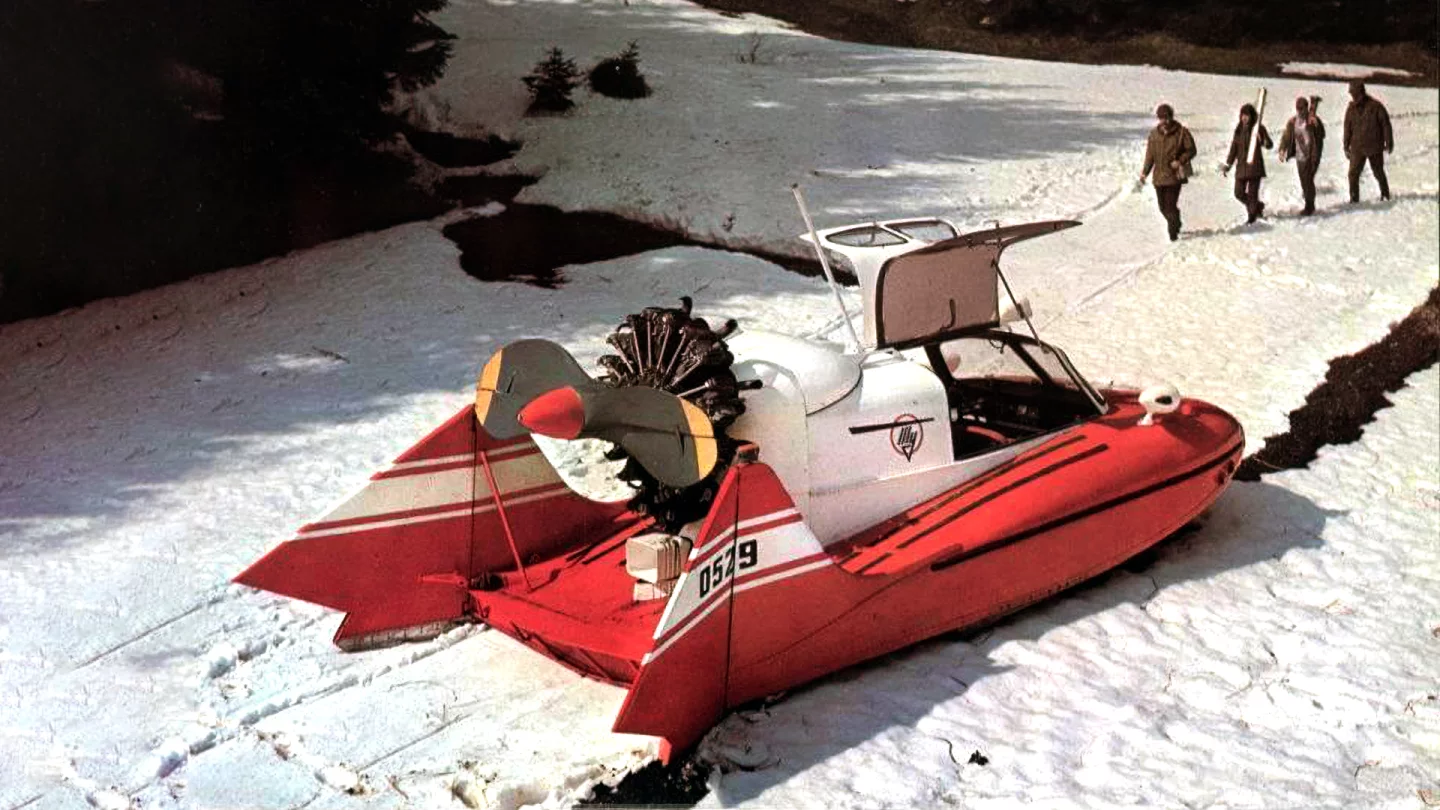 The 365 hp nine-cylinder Tupolev A-3 can propel itself through the Russian tundra and protect its occupants from the sub-zero conditions. It hovers just over water, marshland, ice or snow and given a flat stretch, is claimed to reach 80 mph. Part ground effect aircraft, part boat but mainly a sled, the A-3 is a wonderful example of human beings' ability to adapt and conquer any terrain.