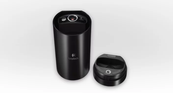 The Logitech Broadcaster Wi-Fi Webcam's carrying case is also its stand