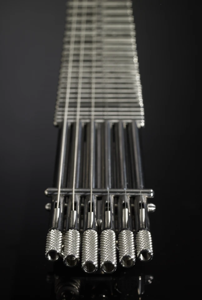 Each string of the updated Gittler guitar has its own magnetically isolated transducer