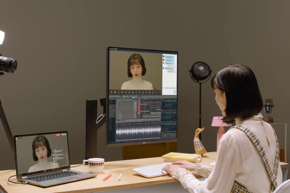 Live video stream up top, production tools underneath