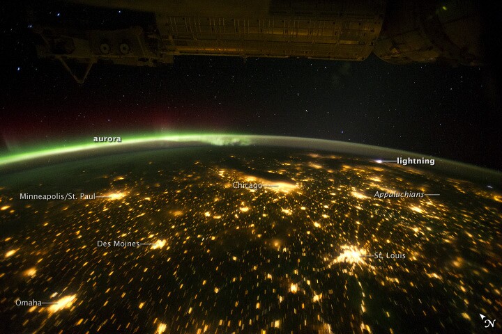 View of Earth at night from International Space Station (Image: Expedition 29 crew/Johnson Space Center)