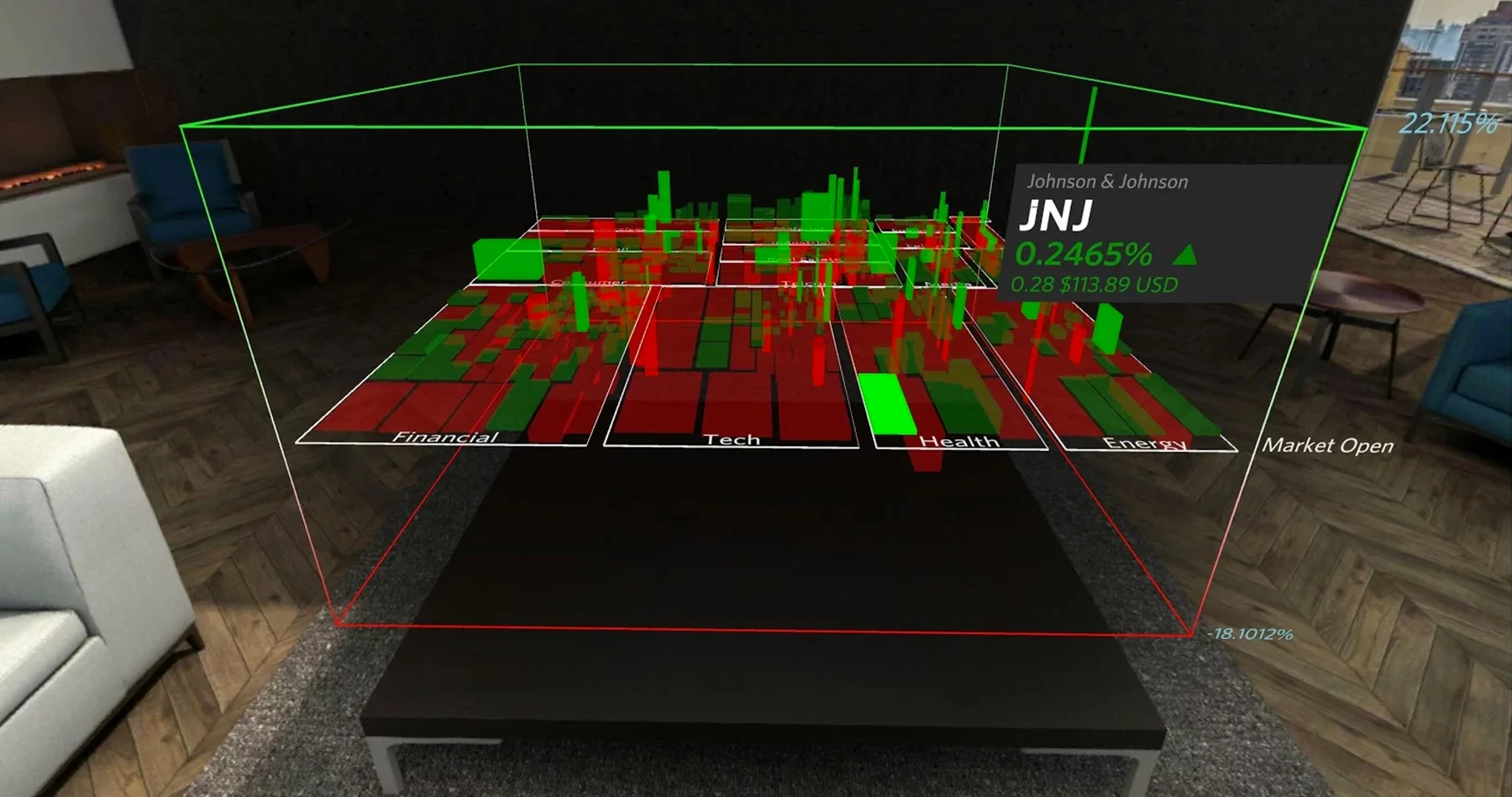The Wall Street Journal's VR app for Daydream includes a 3D visualization of stock market activity