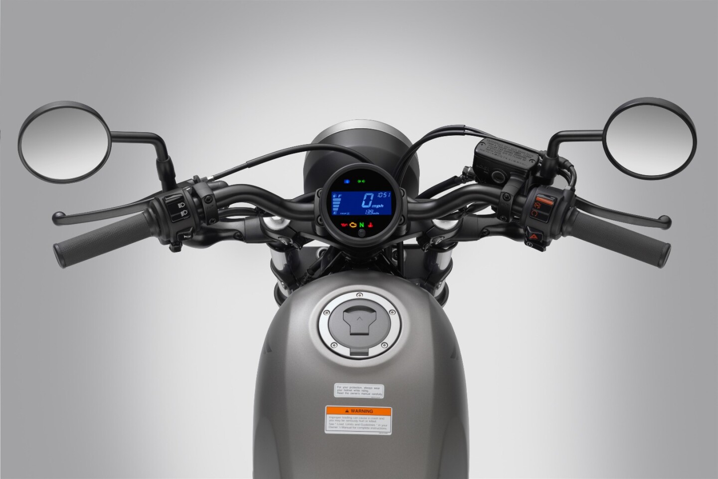 A digital touch of practicality in the otherwise classic-looking package of the 2017 Honda Rebel