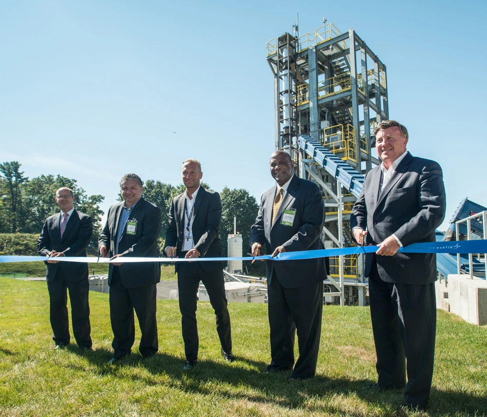 On 20 September 2016, Lockheed Martin executives officially open the new waste-to-energy plant at the firm's Owego, New York, aircraft manufacturing facility.