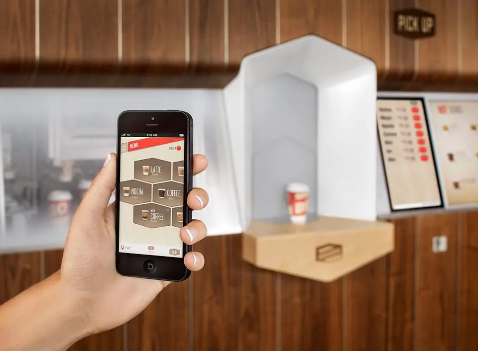 Users can place orders using either touchscreen controls on the machine itself, or via a mobile website interface on their smartphone – an iOS/Android app is in the works