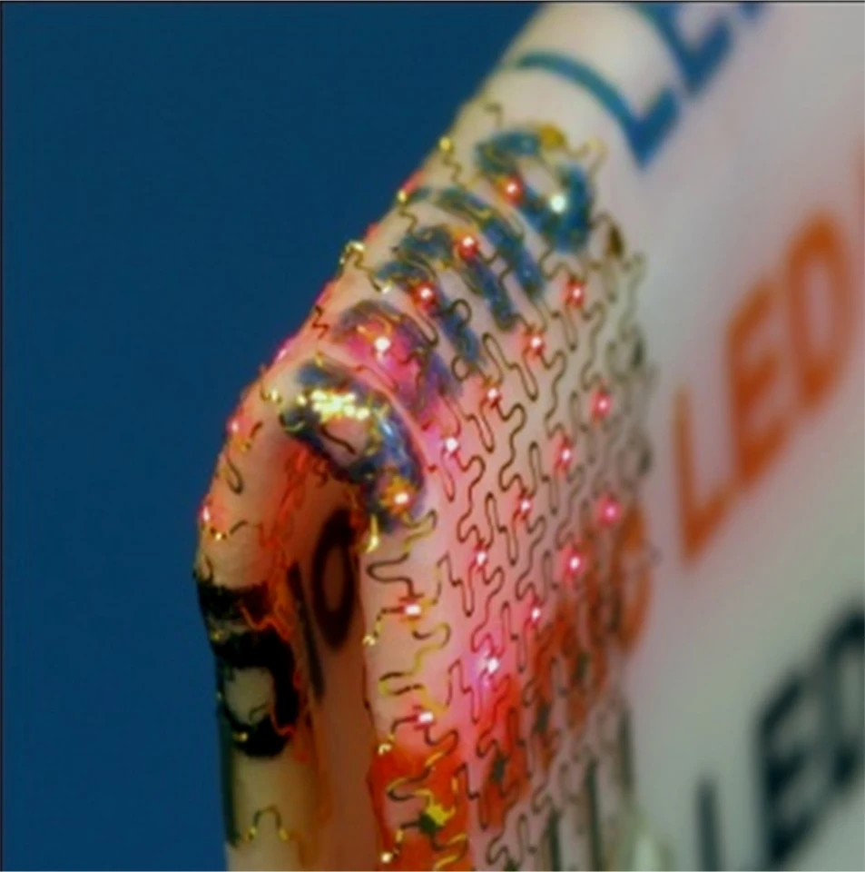 An LED array, bending with a folded piece of paper