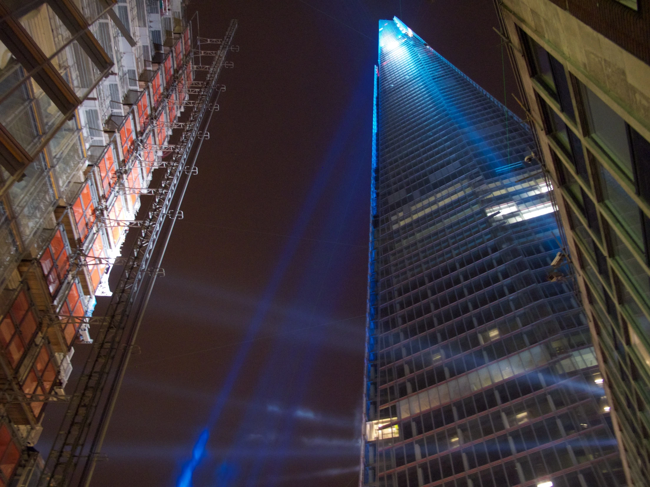 The tower's 95 floors were lit up with color-changing lighting, and 30 search lights flared outwards and upwards from surrounding buildings (Photo: Andrea Vail)