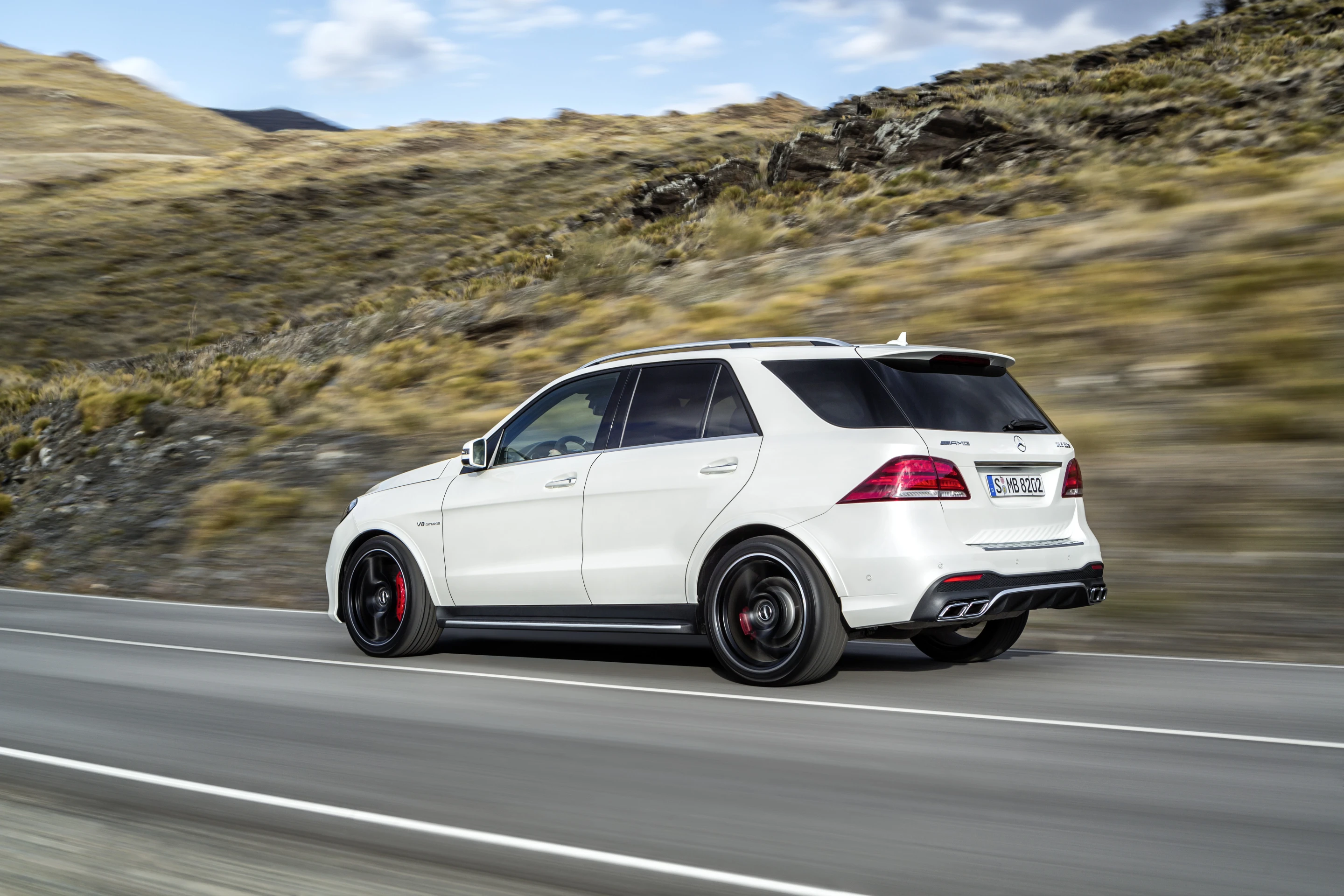 Dark wheels contrast with the AMG's bodywork