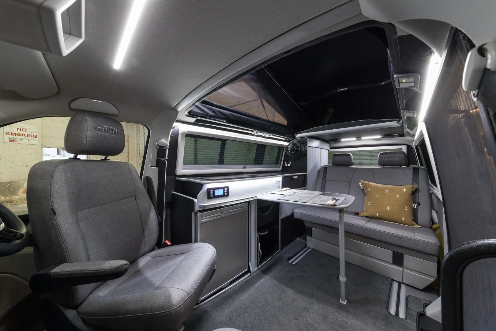 The removable table can be used inside or out