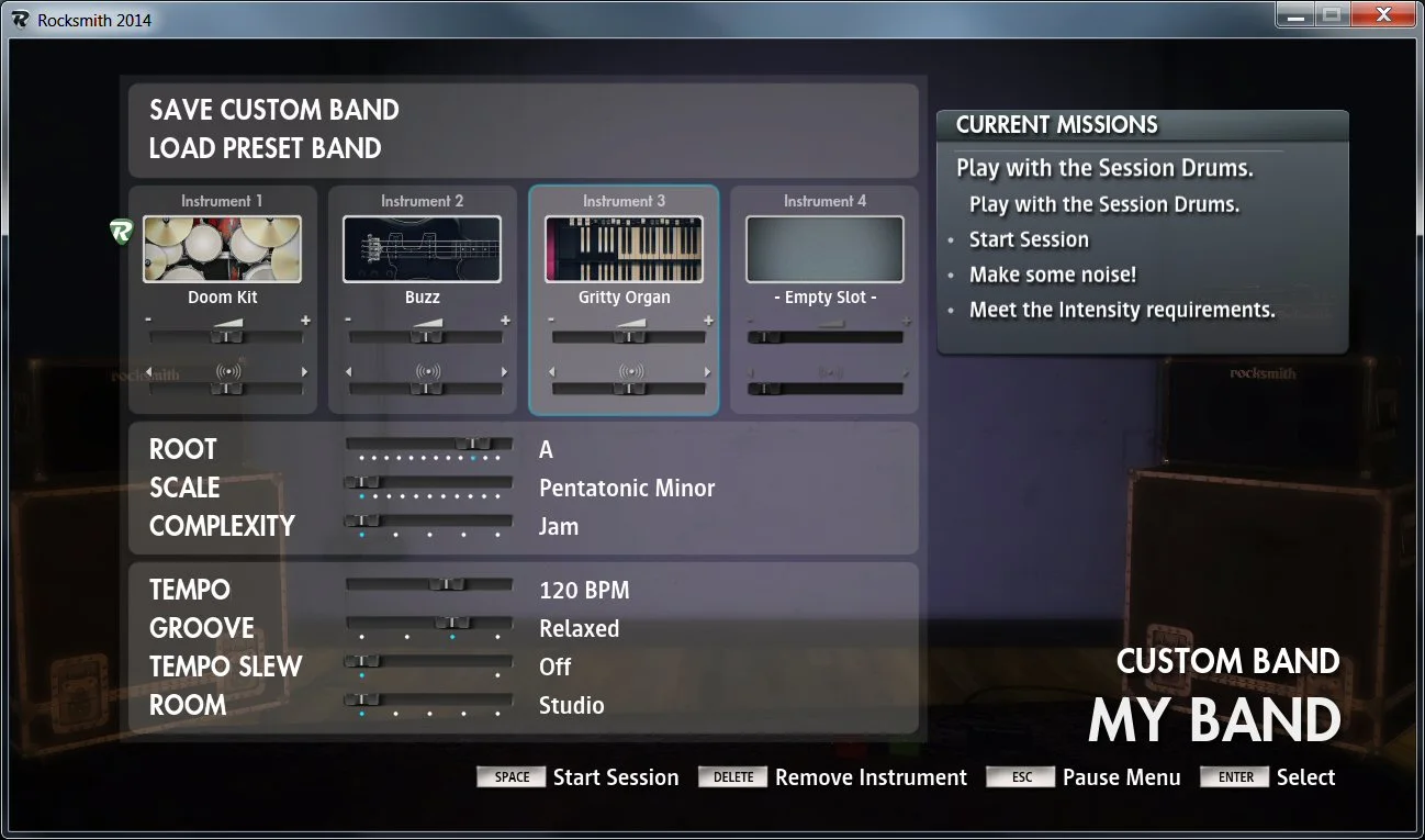 There are four instrument slots to the top, which can be filled up with your virtual band members, such as drums, keys and bass