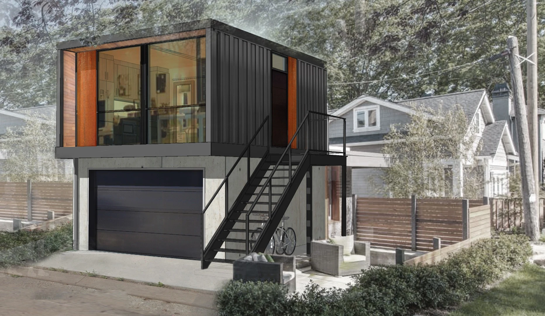 H02 comprises two shipping containers and a total floorspace of 352 sq ft (32.7 sq m), the interior includes a lounge, kitchen area, bedroom and bathroom