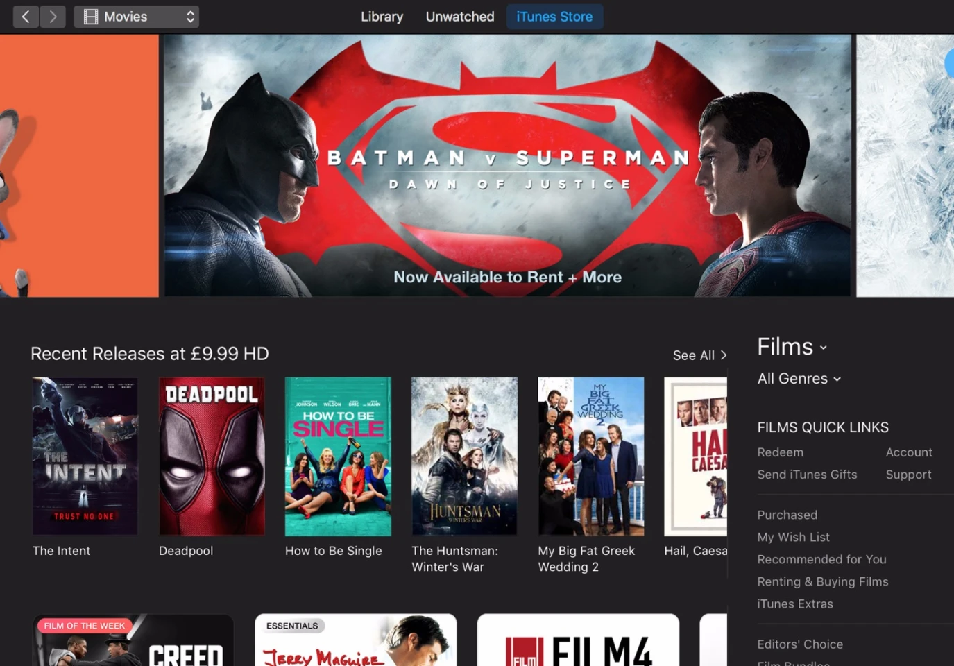 iTunes movies, currently unavailable on Android