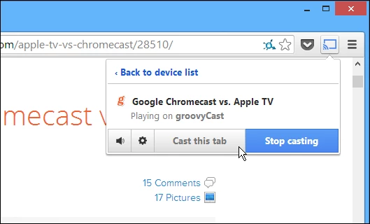 The Google Cast extension allows you to send an open tab to your HDTV