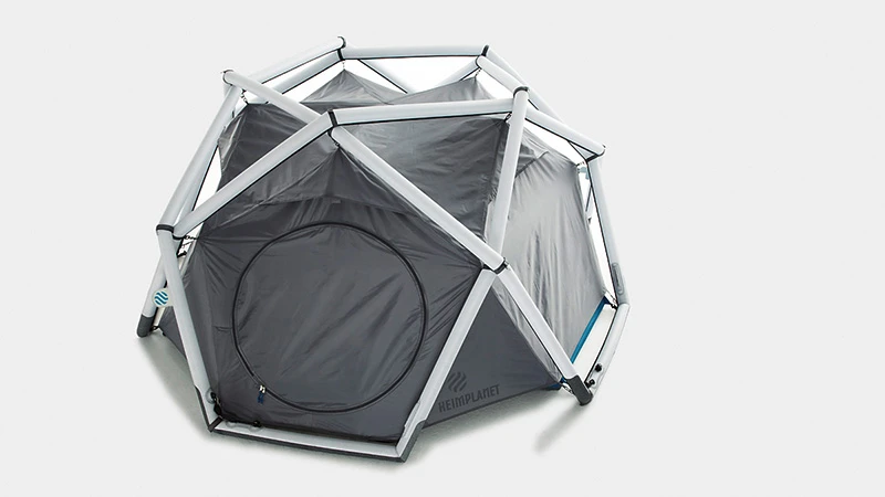 The inflatable geodesic "Cave" tent from Heimplanet