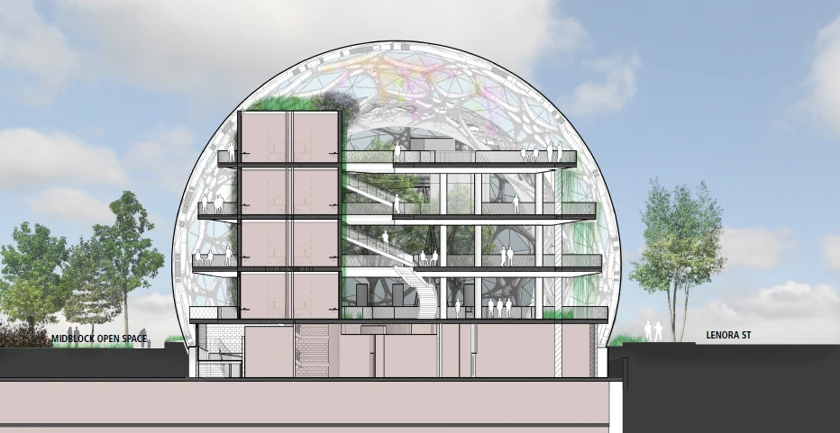East/West section through midblock open space (Image: NBBJ)