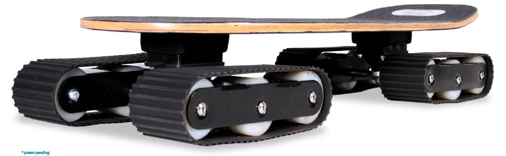 Beneath the deck are four heavy duty triple-wheel sets (with 36 wheels in total), around each of which runs a rubber tread for good traction