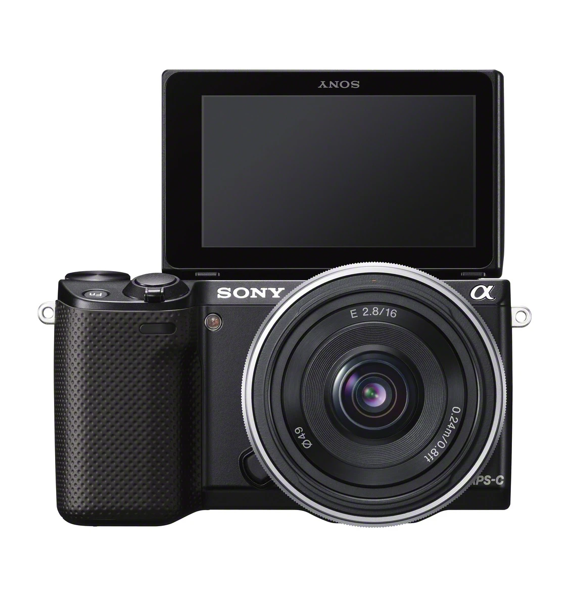 The 921k dot resolution touchscreen on the Sony NEX-5R can be upwards 180 degrees for shooting self portraits