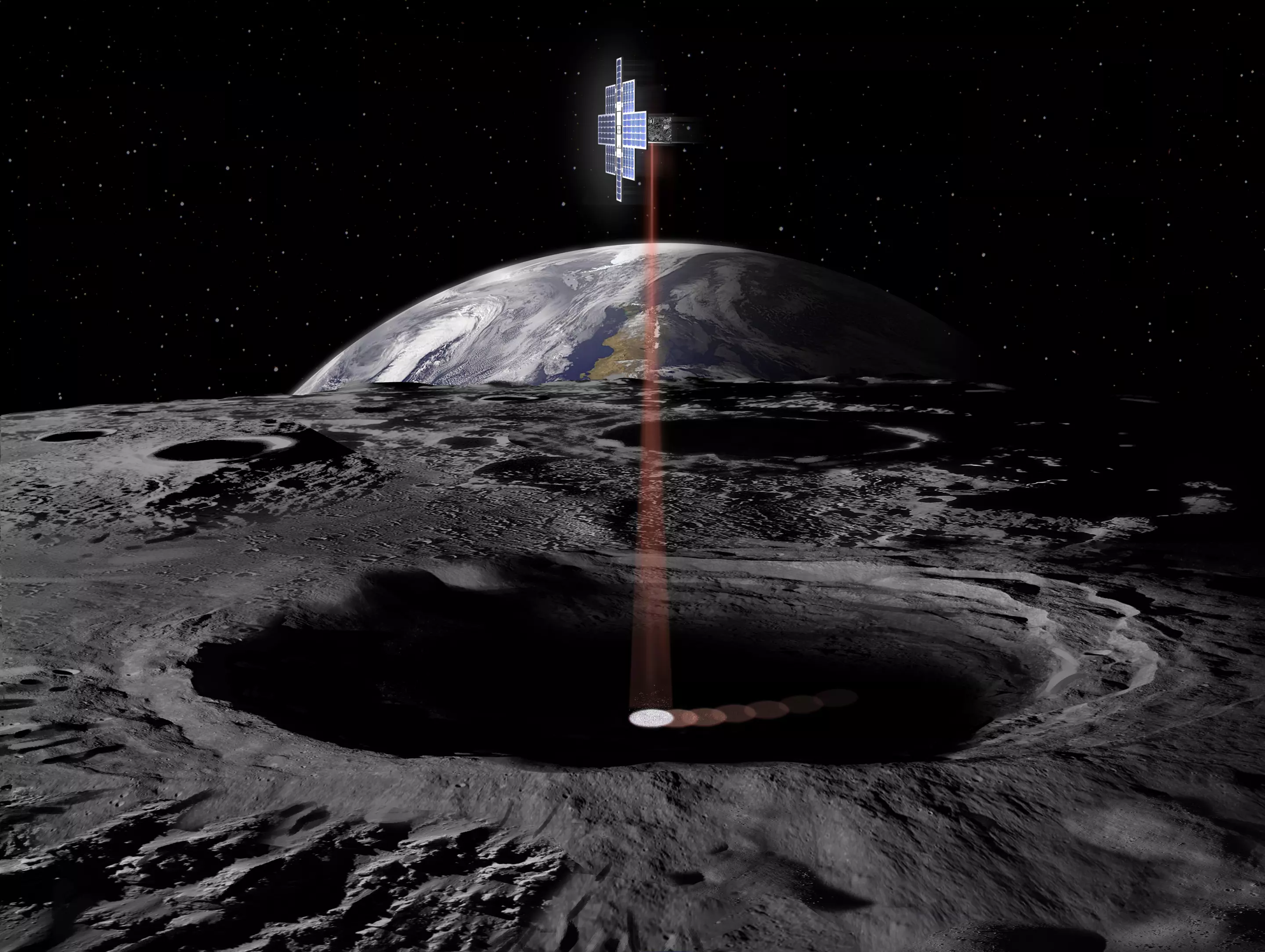 An artist's concept of the Lunar Flashlight in action