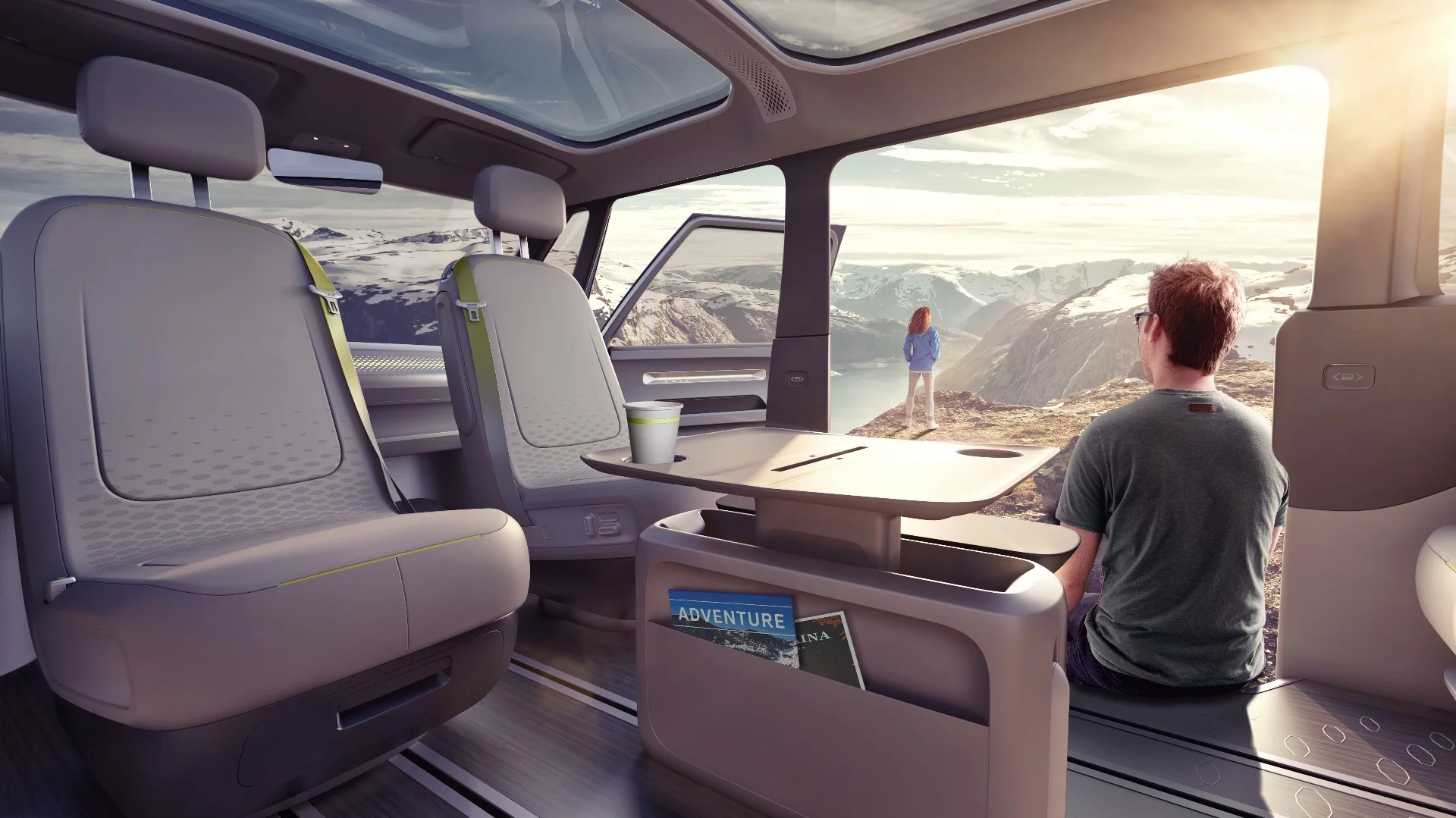 Though it isn't a complete camper van, the ID. Buzz includes camper-style features like movable furniture, a table/storage console and swivel cab seats