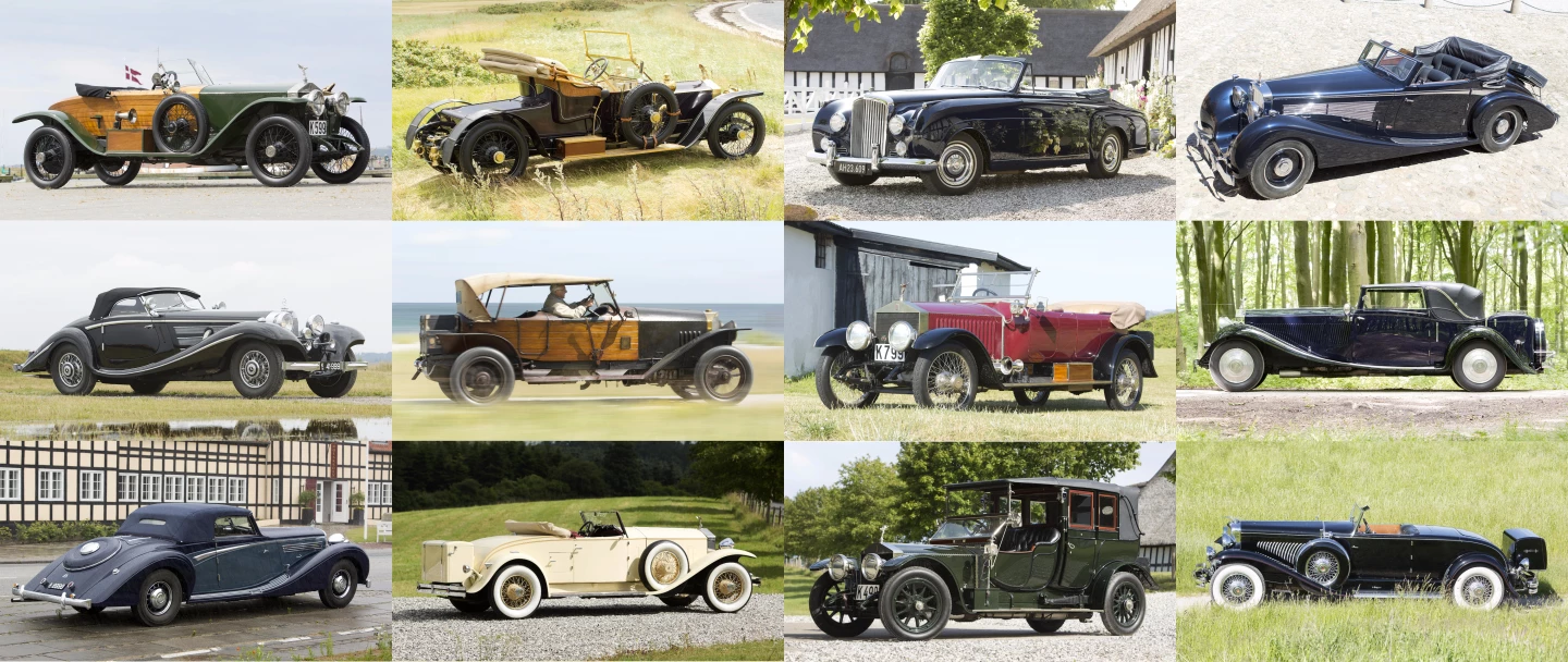 The most exciting auction of veteran European automobiles for many years takes place in Ebeltoft, Denmark, where the single-owner Frederiksen Collection will be auctioned on September 26. Some of the more delectable offerings are pictured above (from top left, row-by-row): the ex-Robert Barrymore 1914 Rolls-Royce 40/50 Silver Ghost Skiff, a 1910 Rolls-Royce 40/50 Silver Ghost 'Balloon Car' with coachwork by Wilkinson & Sons, the ex-John D. Rockefeller Jr. 1958 Bentley S1 Drophead Coupe with coachwork by H.J. Mulliner, the ex-Maharaja of Patiala 1933 Maybach DS-8 Zeppelin Cabriolet, a Franz Prahl-built 1935 Mercedes-Benz 500K 'Special Roadster' Replica based on a Cabriolet C, a 1914 Mercedes 28/95 Phaeton, the ex-Maharaja of Patiala 1913 Rolls-Royce 40/50 Silver Ghost, the Blue Train challenging 1933 Rolls-Royce Phantom II Continental Owen Sedanca Coupe with coachwork by Gurney Nutting, a 1937 Maybach SW-38 'Special Roadster', a 1931 Rolls-Royce Phantom I Playboy Roadster with coachwork by Brewster, a 1912 Rolls-Royce 40/50 Silver Ghost Cabriolet, and a 1930 Duesenberg Model J Disappearing Top Roadster with coachwork by Murphy. See article for links.