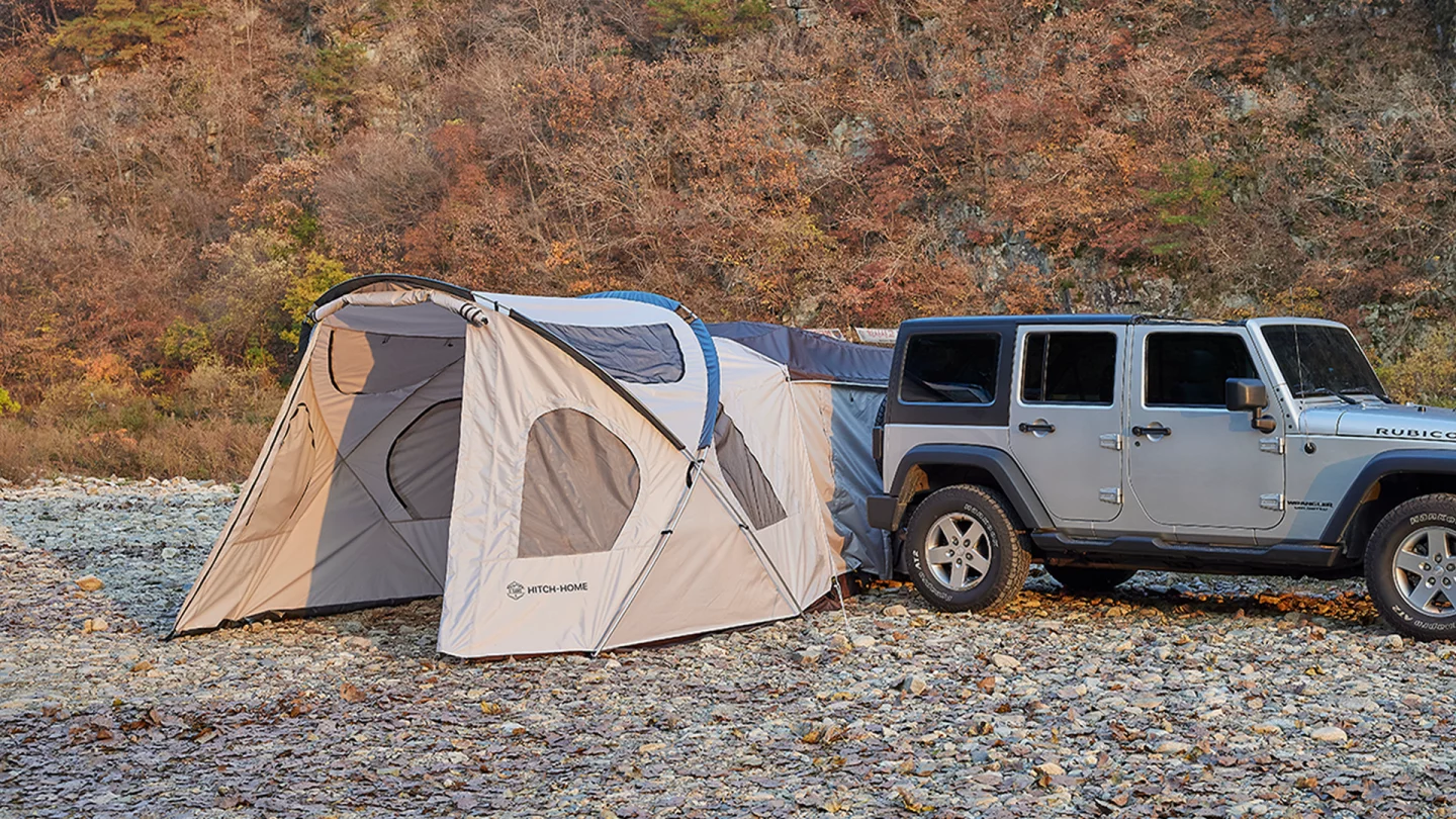 For all-season camping, Urang offers this tent-inside-a-tent setup, adding an outer shelter that improves warmth and protection for colder, rougher weather