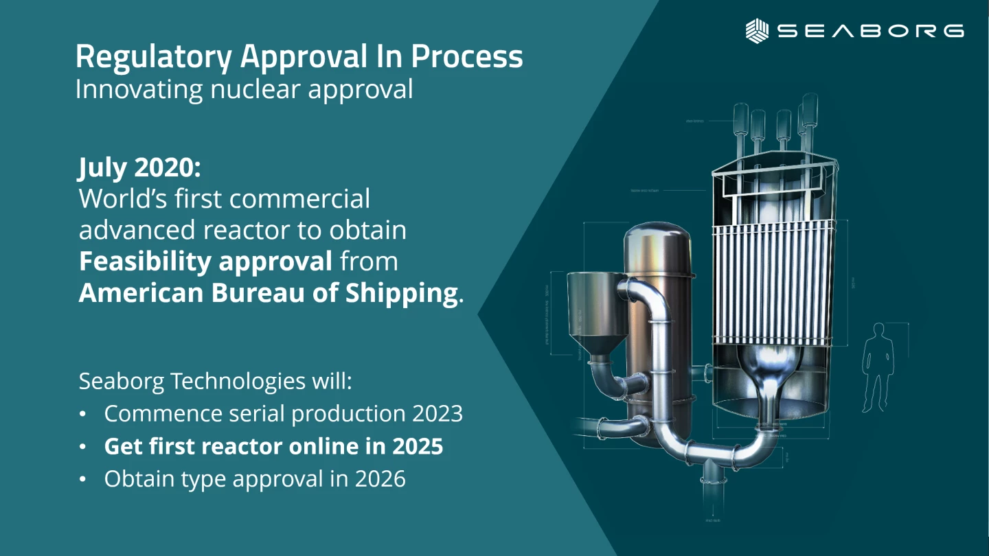 Seaborg has engaged regulatory bodies in the nuclear industry very early on, with a view to mass manufacture and global rollout on a very rapid time scale