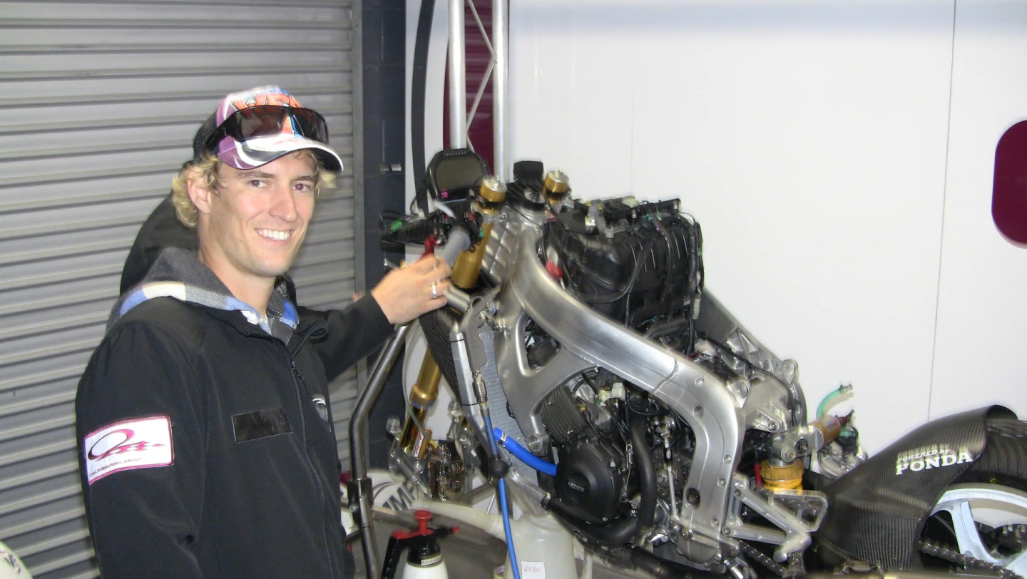 Ant West with his stripped down Moto2 bike