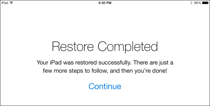 A successful restore from an iCloud backup from iOS 6 to iOS 7