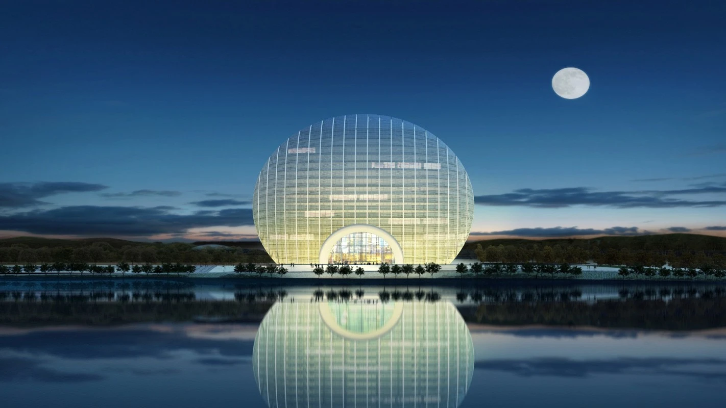 The Yanqi Lake Kempinski Hotel is designed to look like the rising sun