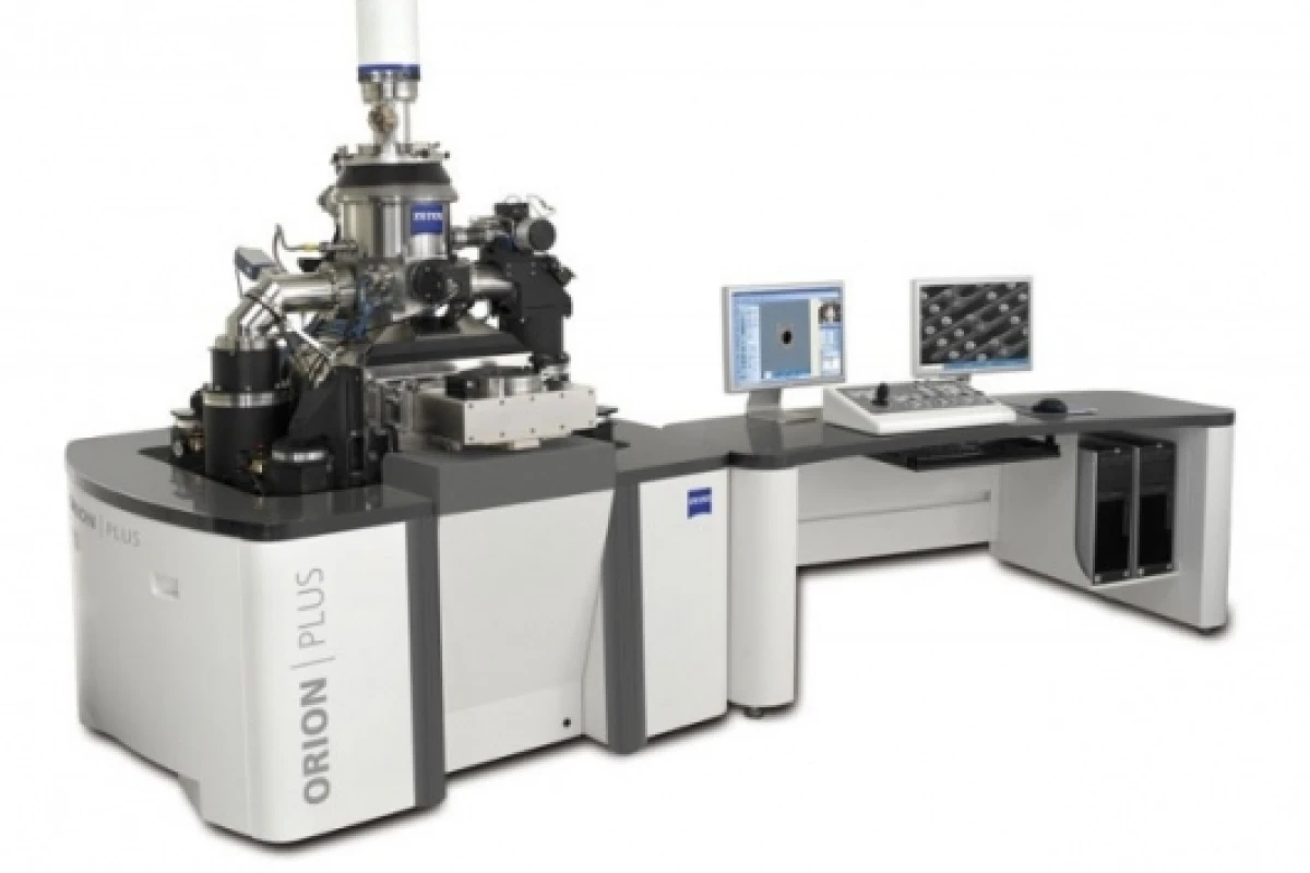 By focusing helium ions into a beam, instead of electrons, the microscope can offer higher focus with lower sample damage.