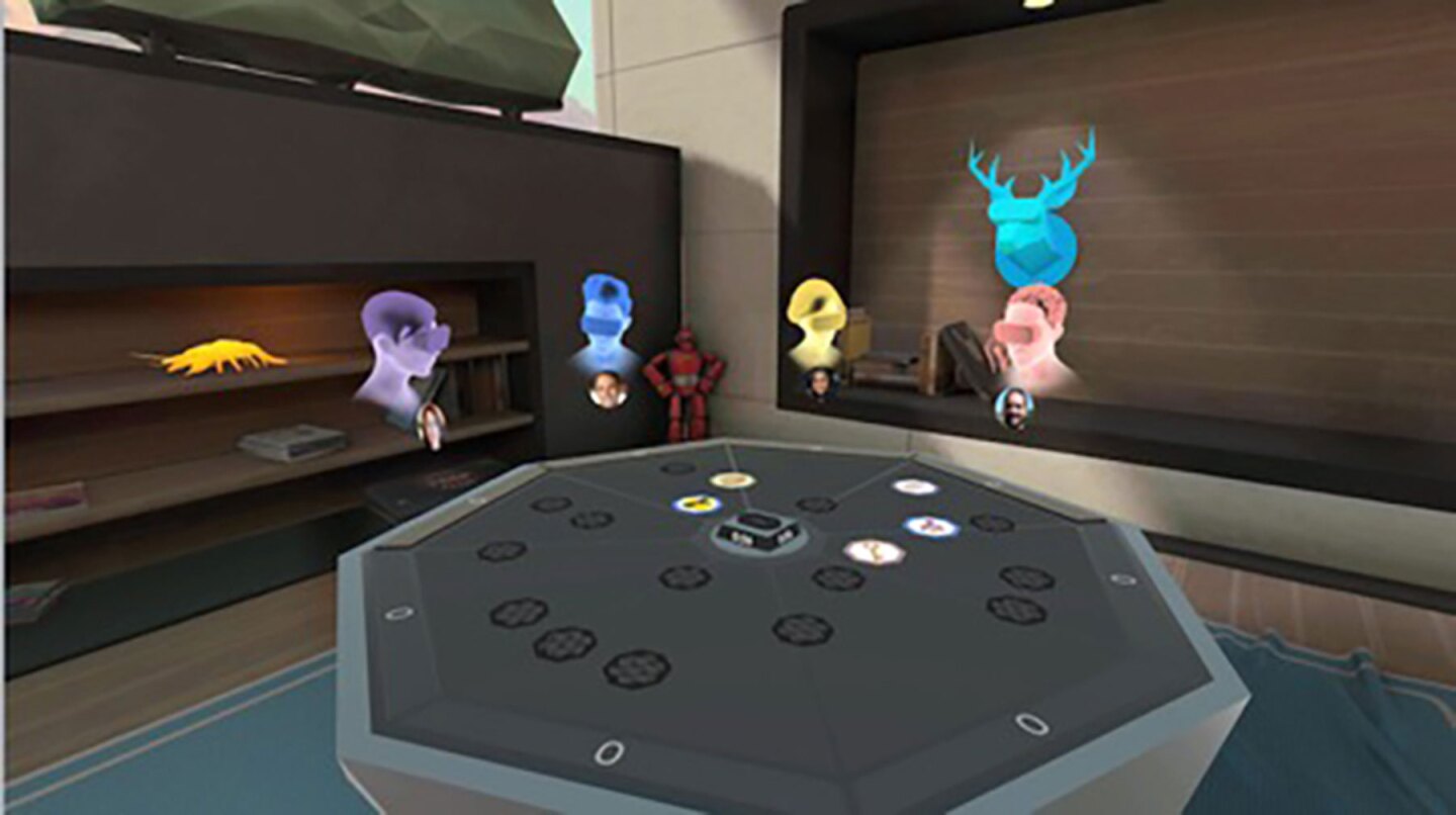 Screenshot from Rooms, showing custom avatars in a virtual hangout space