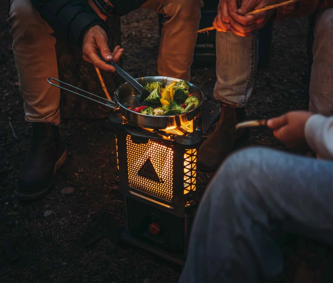 Frying up dinner
