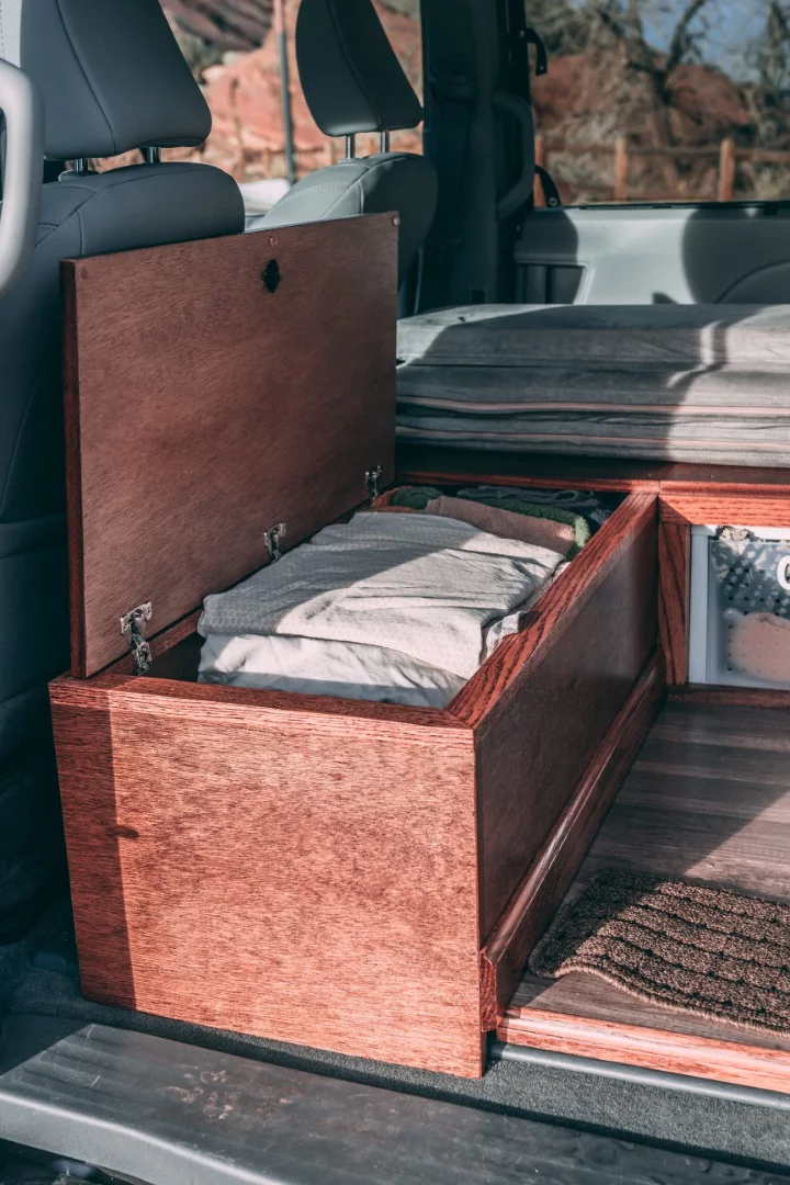 With hinged tops, the structural boxes provide plenty of under-bed storage space