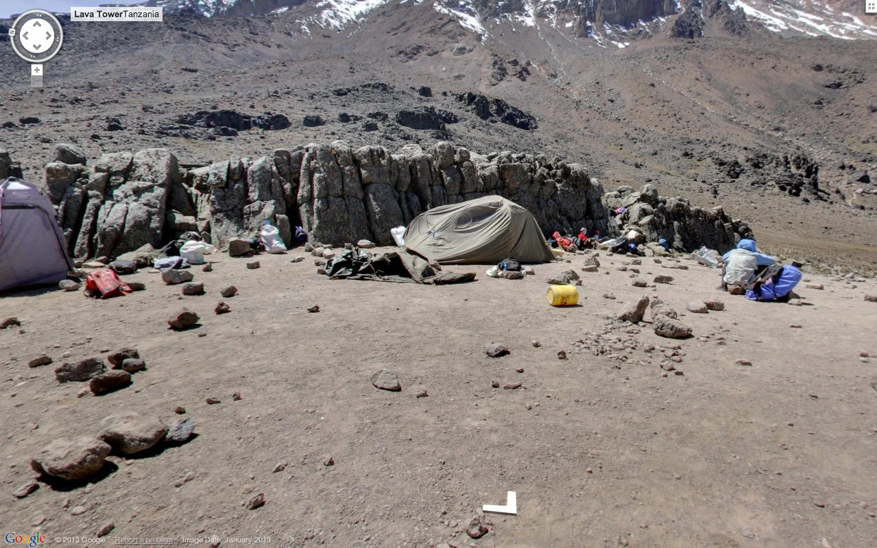 A view of a camp on Mount Kilimanjaro through Google Maps Street View