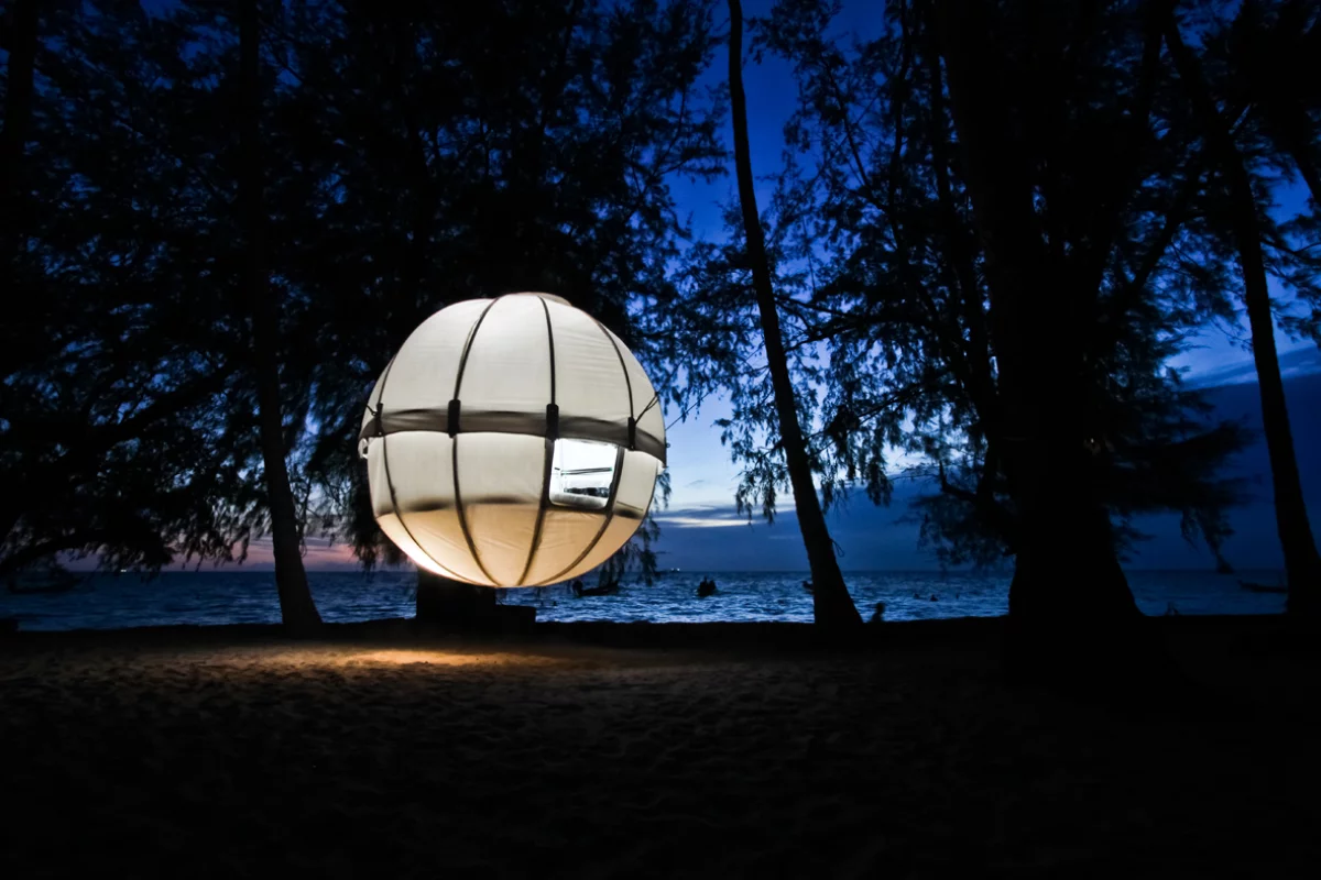 The Cocoon Tree is a pod that can be suspended from trees and contains a sleeping area big enough for two adults