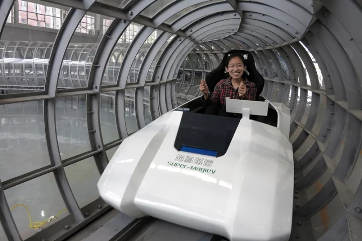 A team lead by Dr Deng Zigang at Southwest Jiaotong University in China have built a maglev train with the potential to reach 1,800 mph (2,900 km/h) (Photo: Imagechina)