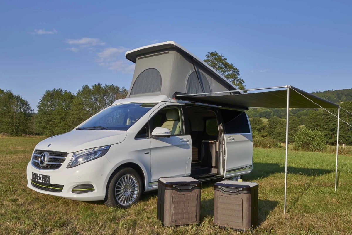 Hymer's press release doesn't specify that the modules are designed for indoor/outdoor use, but this photo sure makes it look that way