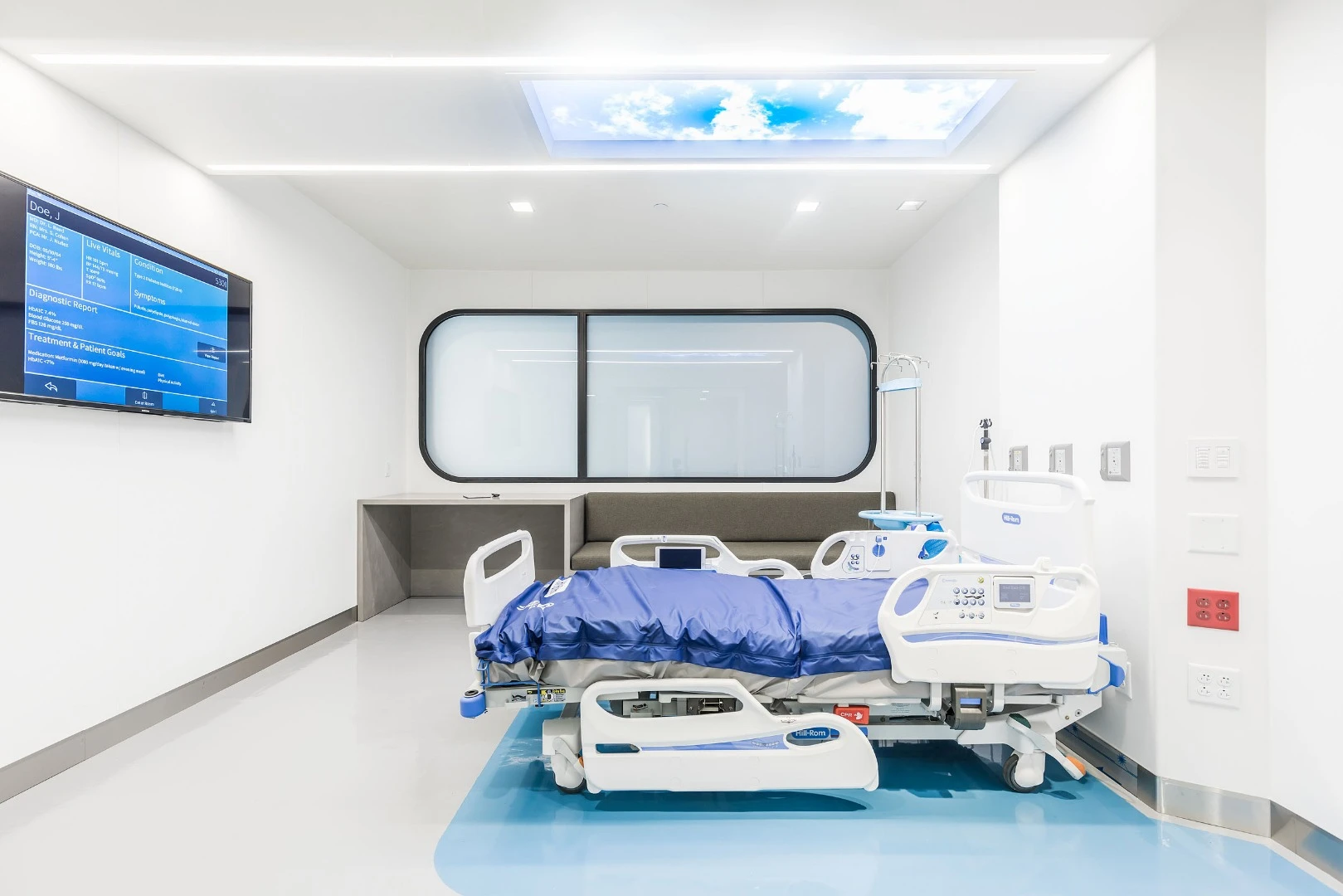 Each MedModular room has a Luminous SkyCeiling over the bed, which simulates a blue sky and is claimed to "yield meaningful therapeutic benefits for mind and body"