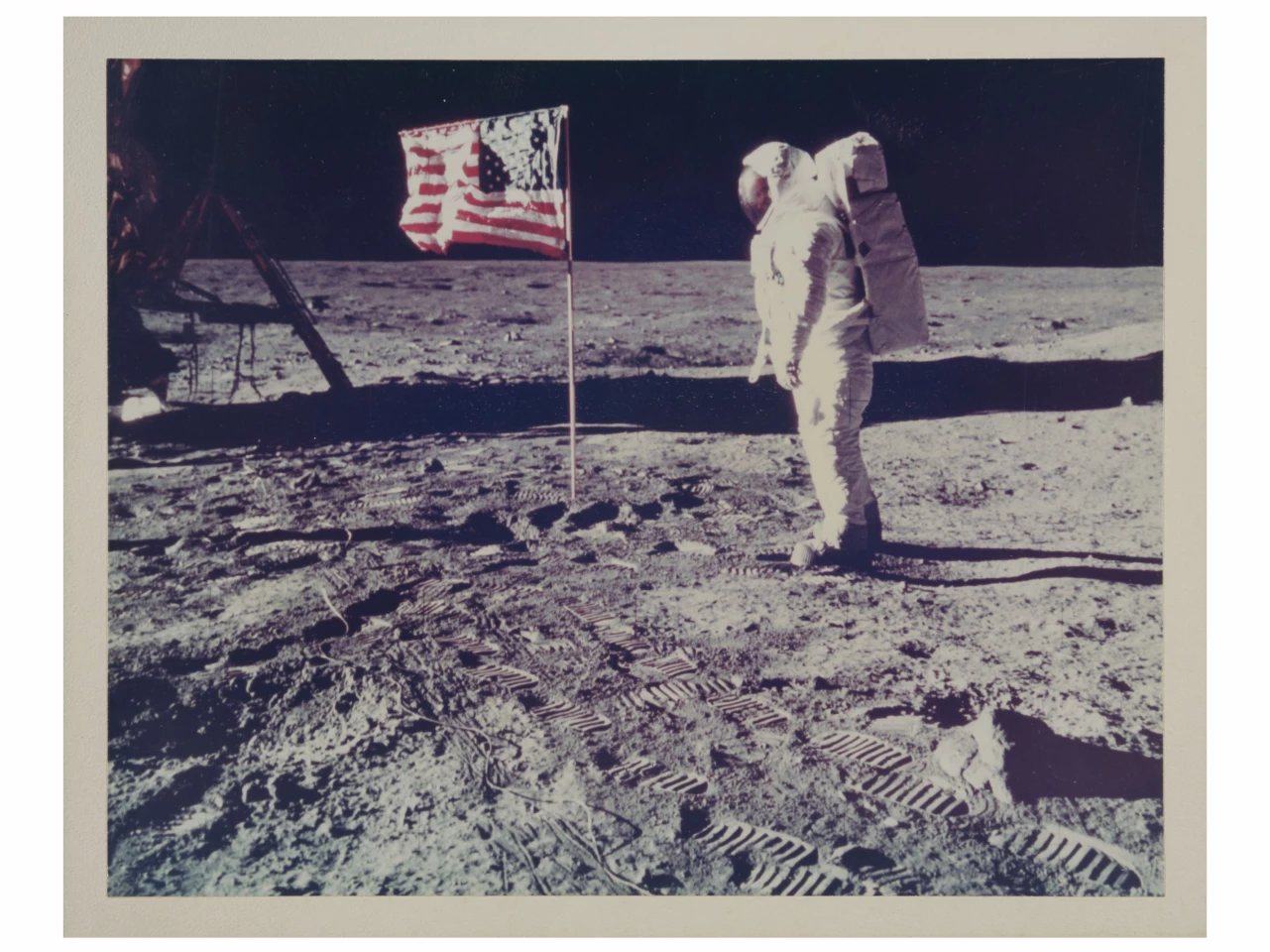 Photograph of Buzz Aldrin and the American flag on the Sea of Tranquillity dated July 16-24, 1969 | Sold for: $9,139 (£6,875) by Christie's on November 20, 2020