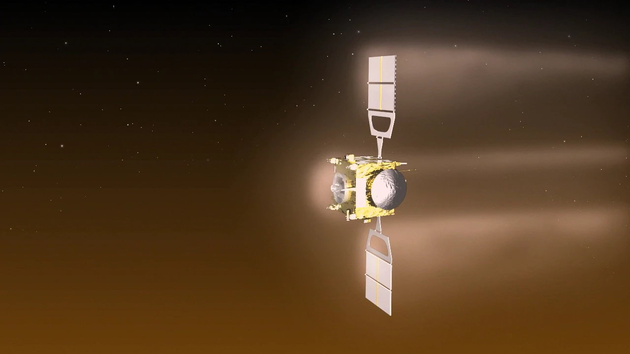 An artist's impression of Venus Express aerobraking (Image: ESA)
