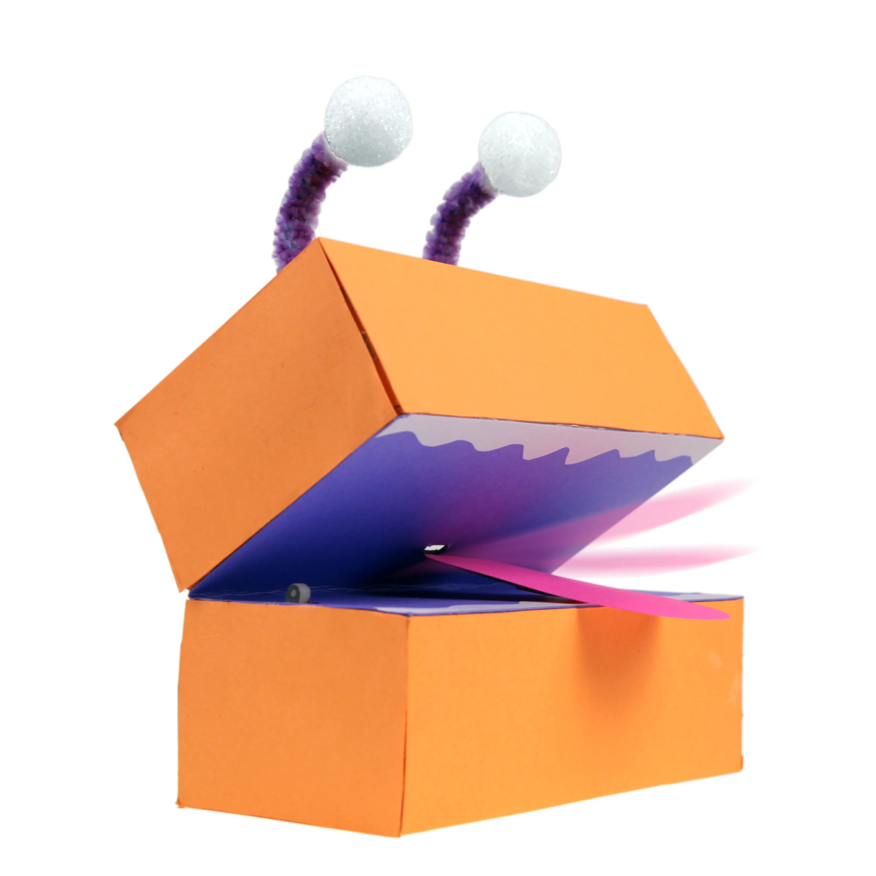 The Box Monster was made with six Bits modules: branch module, long LED module, power module, roller switch module, vibration motor module and wire module (Photo: littleBits)