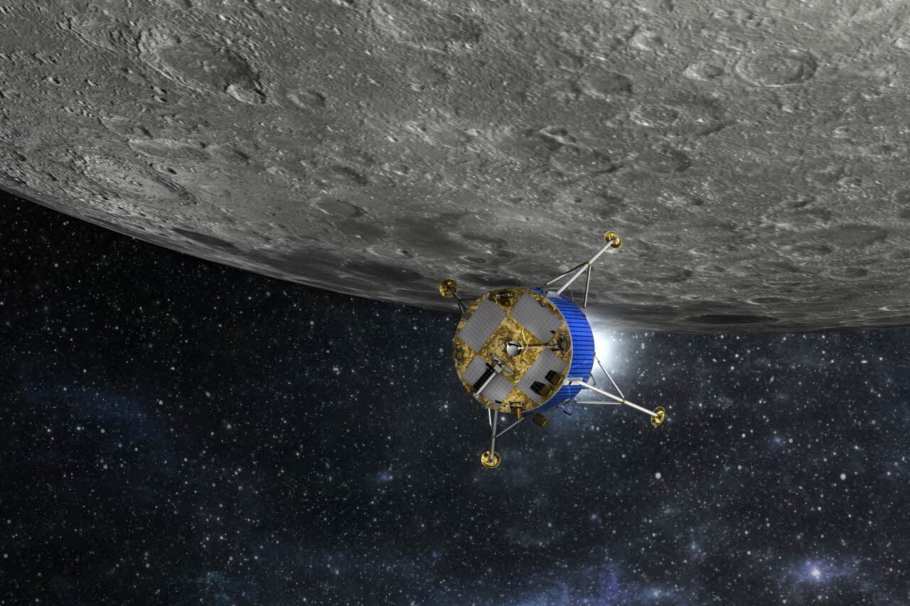 The ESA Lunar Lander making lunar orbit insertion burn