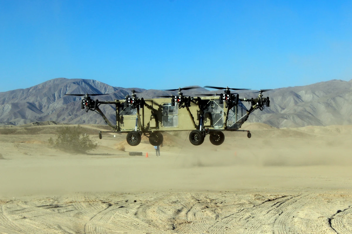 The AT Black Knight Transformer during its first flight demonstrating a stable and controlled hover