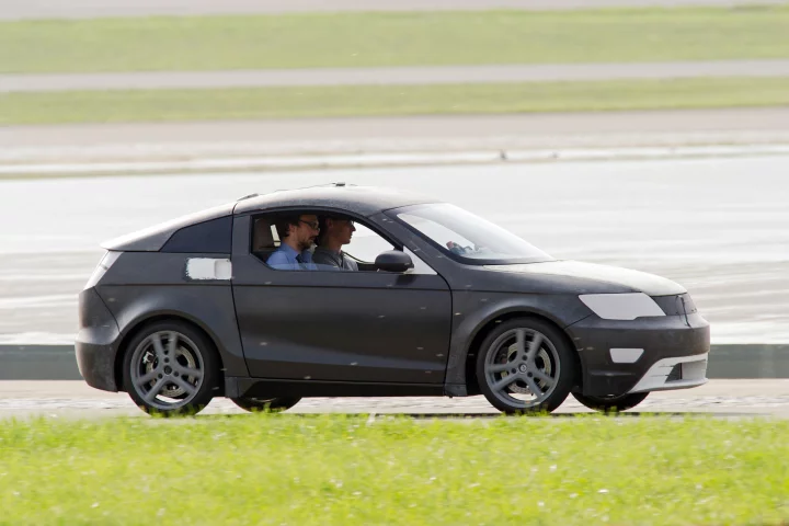 The Visio.M on the test track, earlier this year