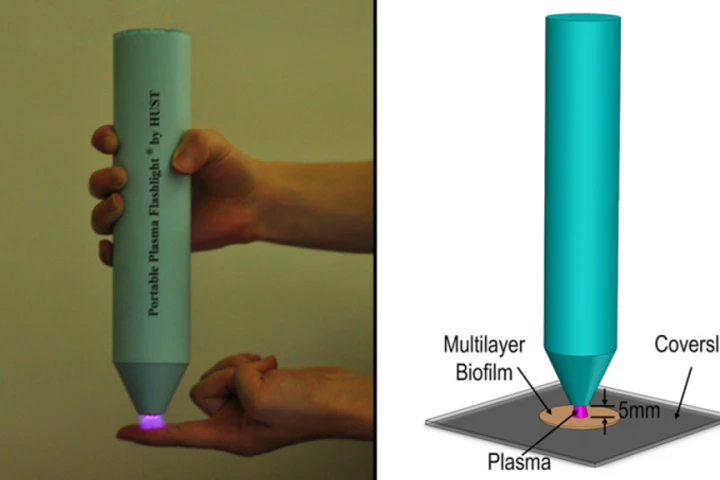 The handheld plasma flashlight that can rid the skin of bacteria in an instant (Image: X. Pei et al., Journal of Physics D: Applied Physics)
